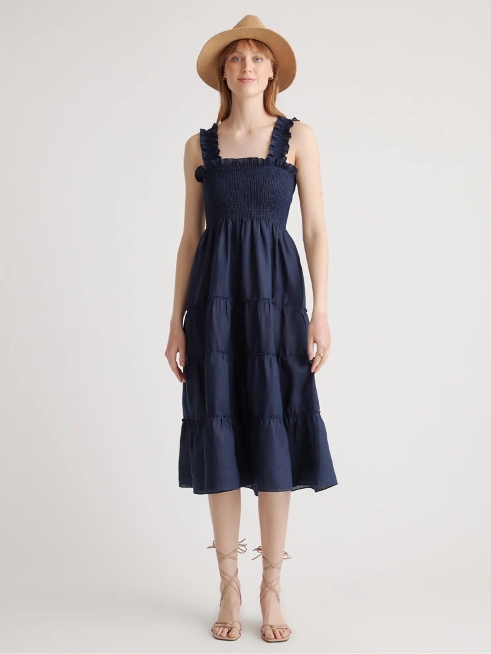 Quince navy linen sleeveless dress, XS